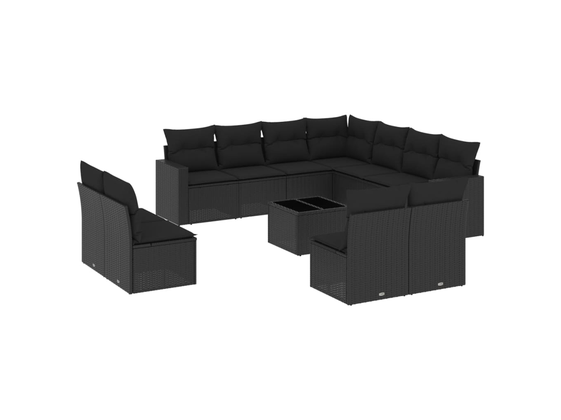 Conjunto de 12 sofás de jardim com almofadões Vime Pe Preto MAISON EXCLUSIVE