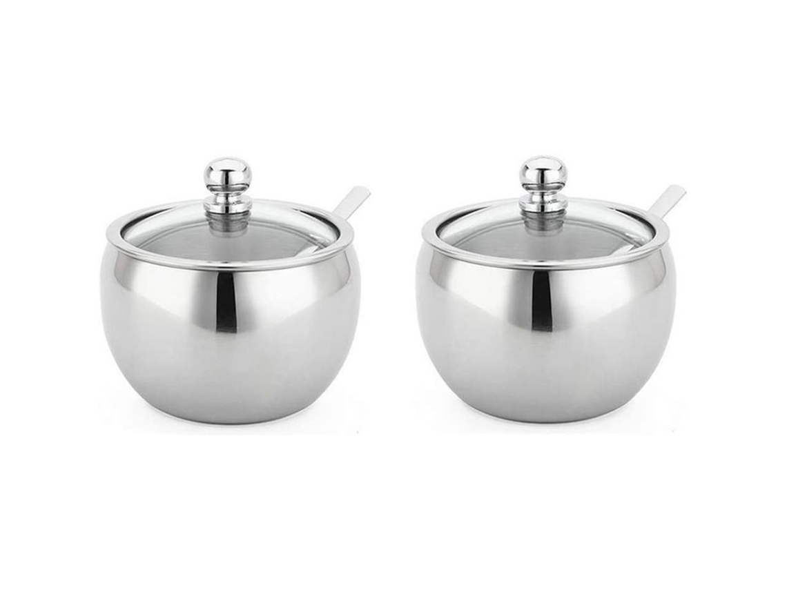 Copo de aço inox 10oz com colher e tampa, 2pcs | S/MARCA