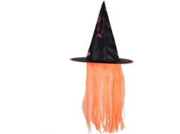 Chapéu de bruxa com peruca para decoração de Halloween, acessórios para festas e bailes de máscaras.