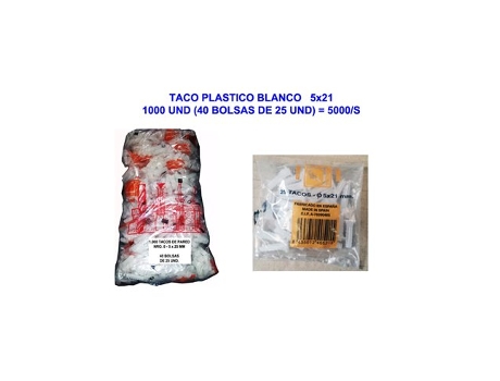 Tampão Plástico Branco 5x21 1000 Unidades 5000/s Scoa (40 Sacos De 25 Unidades)