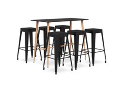 Vidaxl 7 Pcs Conjunto De Bar Preto