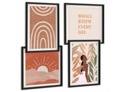 Composição De Quadros Estilo Boho Motivo Vegetal Espelharte (4 Peças)