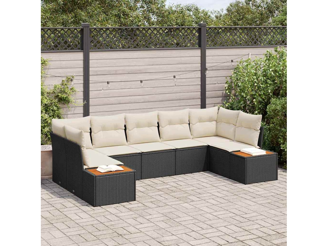 Vidaxl Conjunto De Sofá De Jardim 7 Unid. Preto Vime Pe