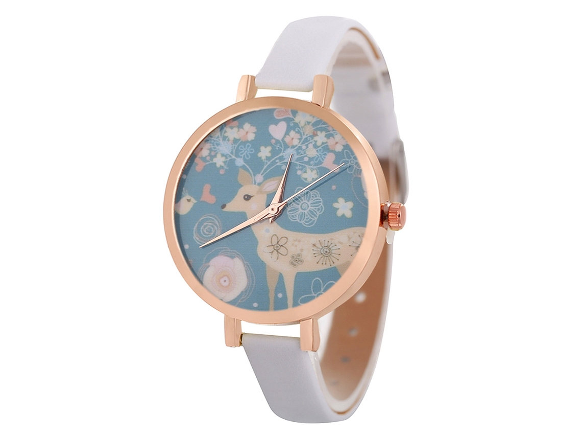Relógio de Pulso Feminino de Quartzo com Pulseira Pu Estilo Fashion Display Analógico Branco