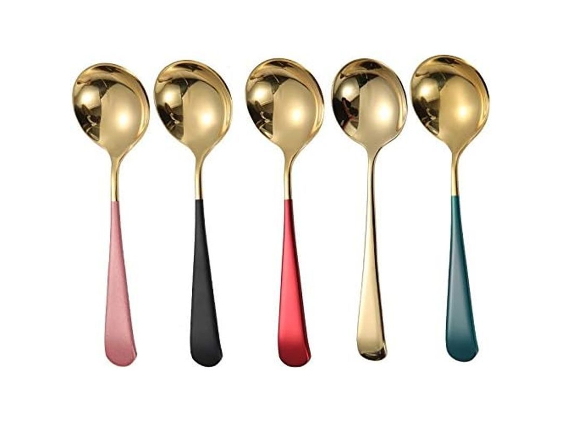 2026 colheres de Sopa de Aço Inoxidável, 5 Peças Colheres de Café Gelado para Casa e Cozinha (ouro)