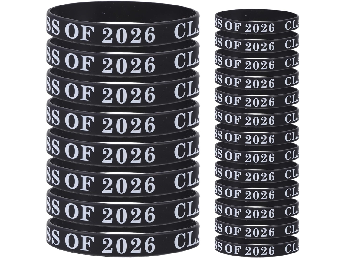 Pulseiras de Silicone Nuobesty para Formatura, Turma de 2026, Pretas, Pacote de 24 Unidades Pulseiras Elásticas para
