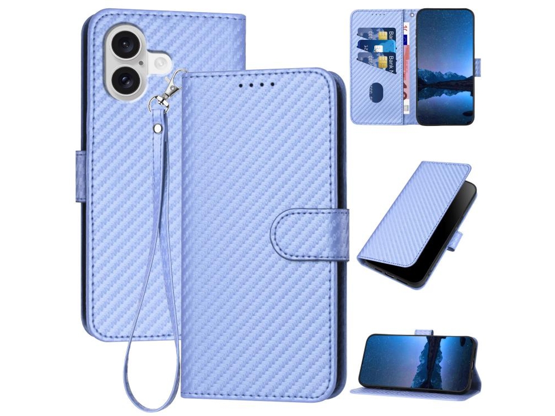 Capa De Couro Para Iphone 17 - Fivela Em Fibra De Carbono - Com Cordão