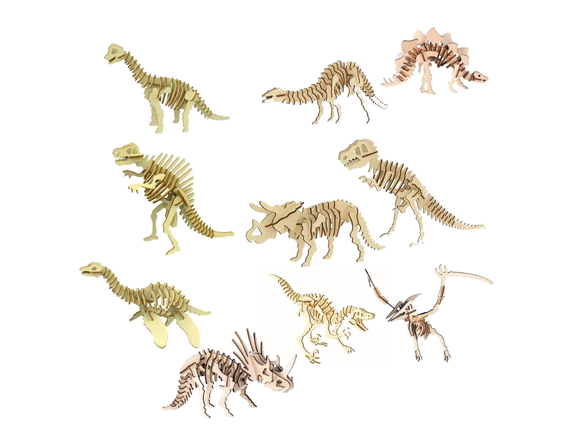 Walshlxq puzzle Dinossauro 3d de Madeira Realista e Educativo Sem Espinhos Brinquedo de Manufatura Diy para Meninos e Meninas 10 Peças