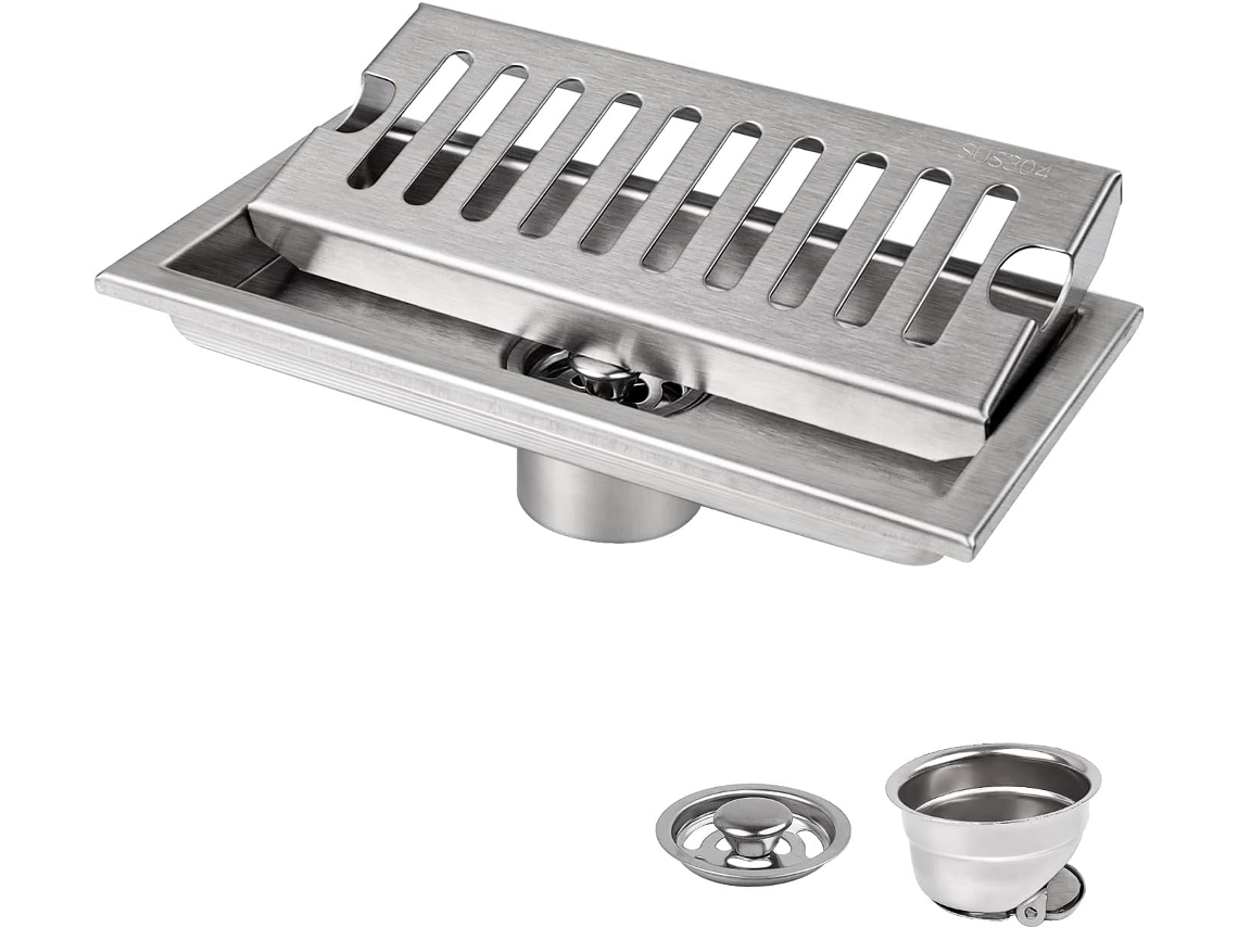 Ralo de Piso AQUAFORGE quadrado, em Aço Inoxidável, com filtro removível