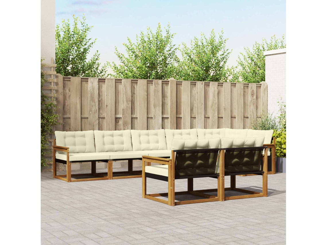 Vidaxl Conjunto De Sofás Para Exterior 8 Unid. Natural E Creme