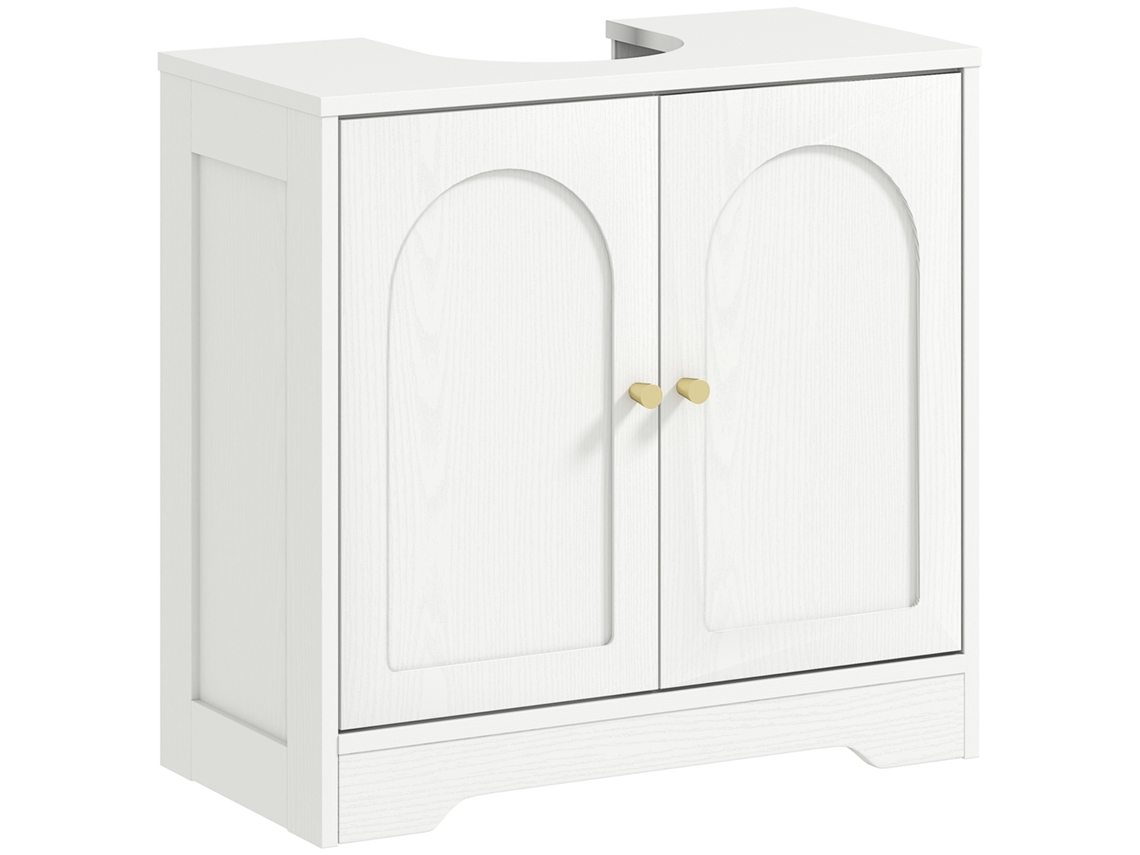 Móvel para lavatório com 2 portas, design em arco, prateleira ajustável, puxadores dourados, 60x30x65cm branco BTFORUS