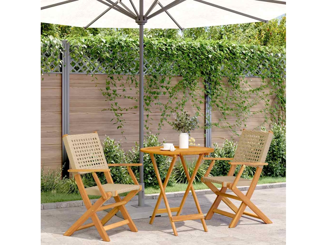Vidaxl 3 Pcs Conjunto De Bistrô Vime Pe E Madeira Maciça Bege