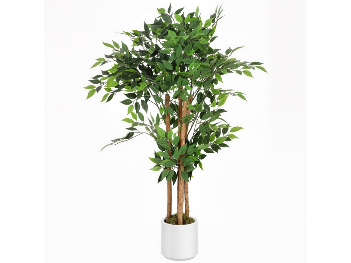 Planta Artificial de Baniano Verde em Peva e Madeira com Vaso em Pp e Cimento 55x55x120 Cm BTFORUS