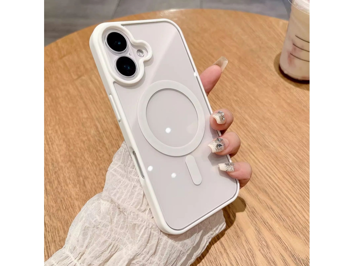 Capa Para Iphone 17 Pro Em Silicone Branco Magnético Com Acrílico Transparente