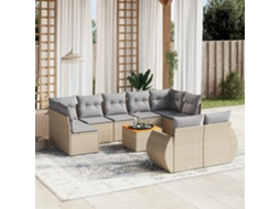 Vidaxl 10 Pcs Conjunto De Sofás P/ Jardim Com Almofadões Vime Pe Bege