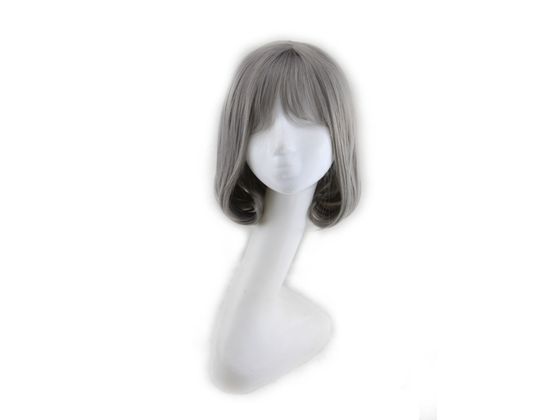 Pelo Postizo Bob Gris Sintético Resistente Al Calor Con Flequillo Para Cosplay