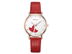 Relógio de Quartzo Feminino com Mostrador Redondo e Padrão de Coração Estiloso (vermelho)