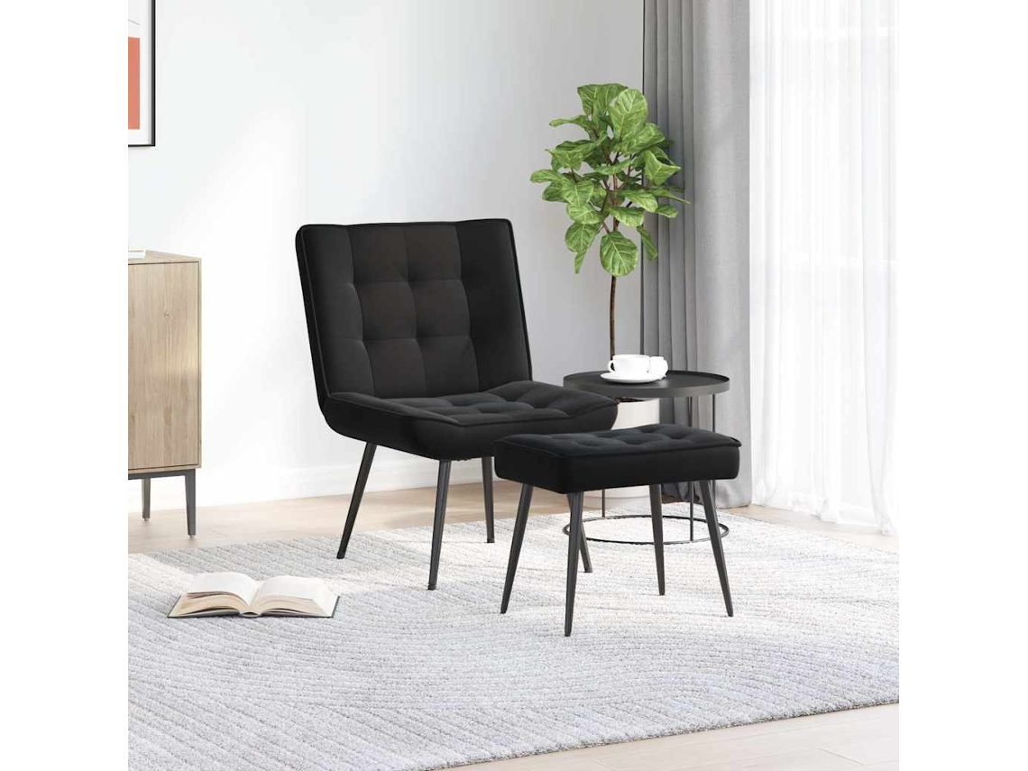 Vidaxl Cadeira De Descanso Com Banco Veludo Preto