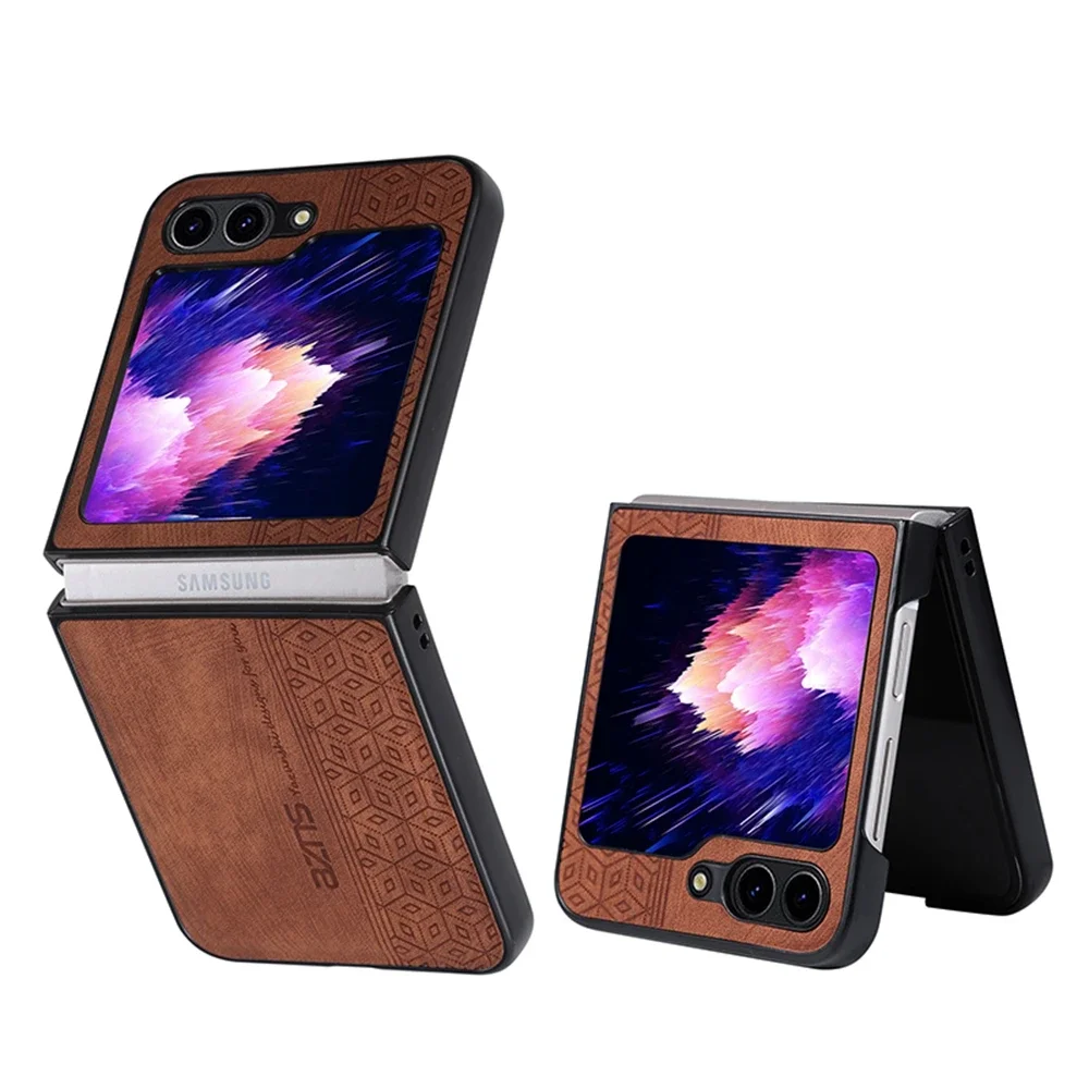 (marrom, Galaxy Z Flip7) Capa De Celular Luxuosa Com Textura De Couro Retrô, Fosca E Resistente À Poeira.