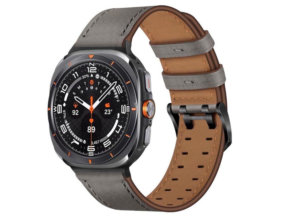 Bracelete para Samsung Galaxy Watch Ultra Couro Genuíno com Fivela Dupla Cinza XIAOMOYU (47mm)