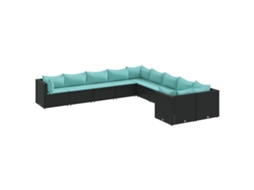 Conjunto de 10 Sofás de Jardim com Almofadões Vime Pe Preto MAISON EXCLUSIVE