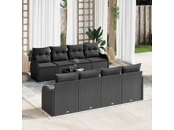 Vidaxl Conjunto De Sofá De Jardim Com Almofada 9 Pcs Preto