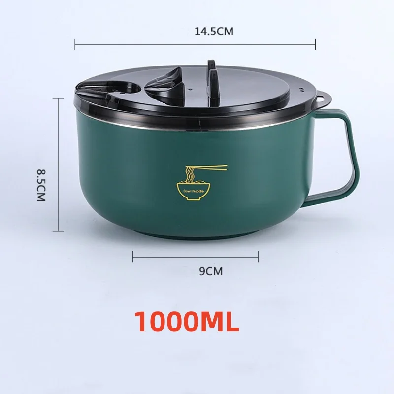 Copo Para Ramen (verde, 1000 Ml) Em Aço Inoxidável 304 Com Tampa Resistente Ao Calor