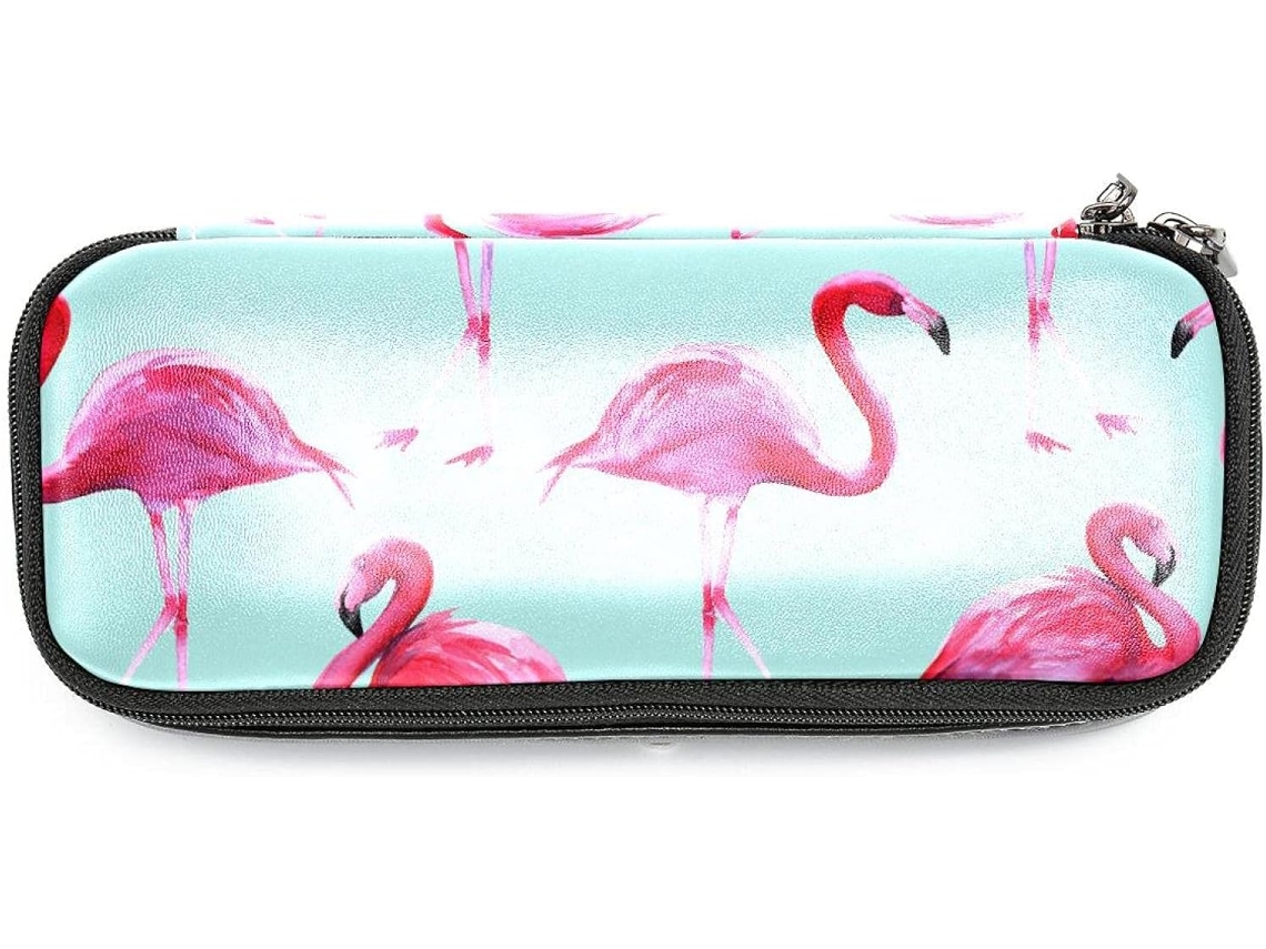 Estojo grande para lápis com estampa de aquário e flamingos, organizador e item essencial para escola, mesa e adultos.