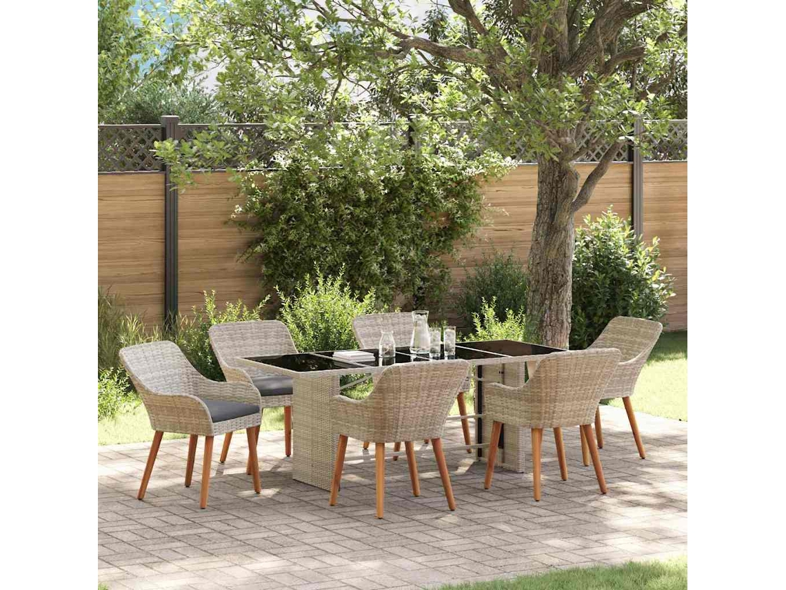 Vidaxl Conjunto De Jantar Para Jardim 7 Unid. Cinzento-claro Vime Pe