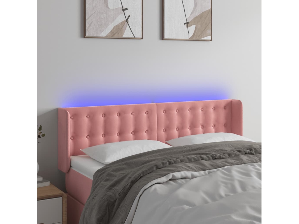Cabecero con luces LED, terciopelo, 147x16x78/88 cm, rosa
