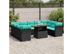 Vidaxl 10 Pcs Conjunto Sofás De Jardim C/ Almofadões Vime Pe Preto