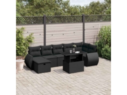 Vidaxl 8 Pcs Conjunto Sofás De Jardim Com Almofadões Vime Pe Preto