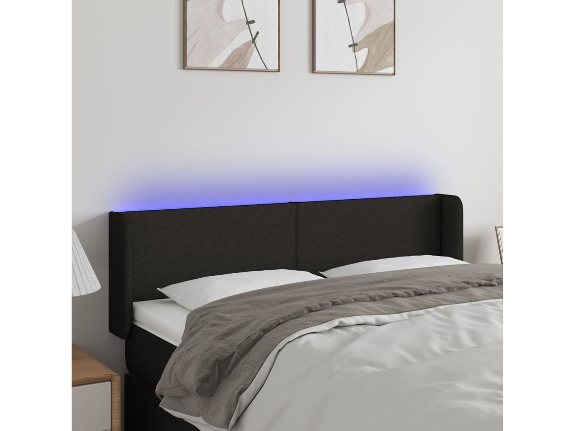 Vidaxl Cabeceira De Cama C/ Luzes Led Tecido 147x16x78/88 Cm Preto