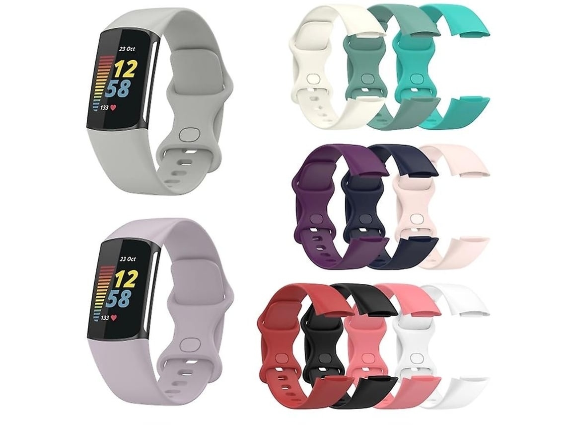 Pulseira De Relógio Lurelia Para Fitbit Charge 5 Em Silicone Monocromática Preta