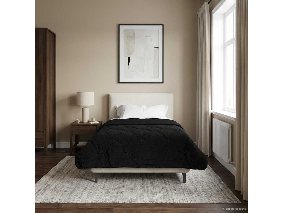 Vidaxl Edredom De Verão Simples 140 X 220 Cm Verão Preto Respirável