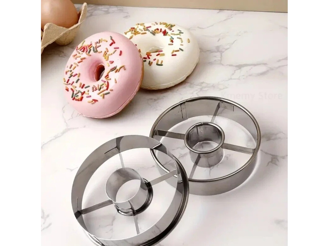 Molde Donut em Aço Inox para Confeitaria, Faça Você Mesmo Cortador de Biscoitos, Confeitaria Prateada Zeuxo