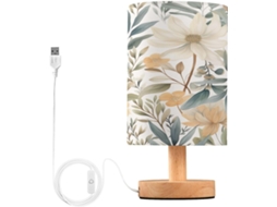 Abajur De Cabeceira Com Estampa Folhas Em Aquarela, Portas De Carregamento Usb C, Luminária De Mesa Cabeceira, Luminária