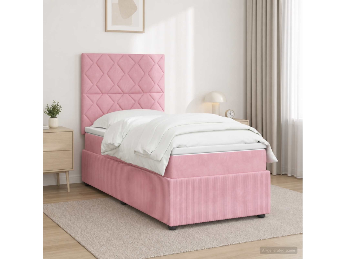 Vidaxl Cama Box Spring Com Colchão Rosa 90 X 190 Cm Veludo