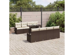 Vidaxl Conjunto de Sofá de Jardim com Almofada 9 Pcs Castanho Vime Pe