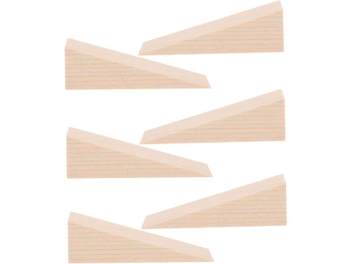 Conjunto De 6 Batentes De Porta Triangulares De Madeira Cáqui, Bloco Seguro E Antiderrapante, Uso Multiuso