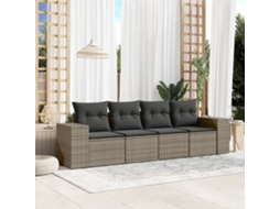 Vidaxl 4 Pcs Conjunto Sofás De Jardim C/ Almofadões Vime Pe Cinzento