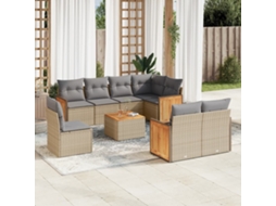 Vidaxl 9 Pcs Conjunto de Sofás P/ Jardim com Almofadões Vime Pe Bege