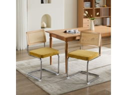 Par Cadeiras Breuer Rattan Veludo Base Cromada Dourada