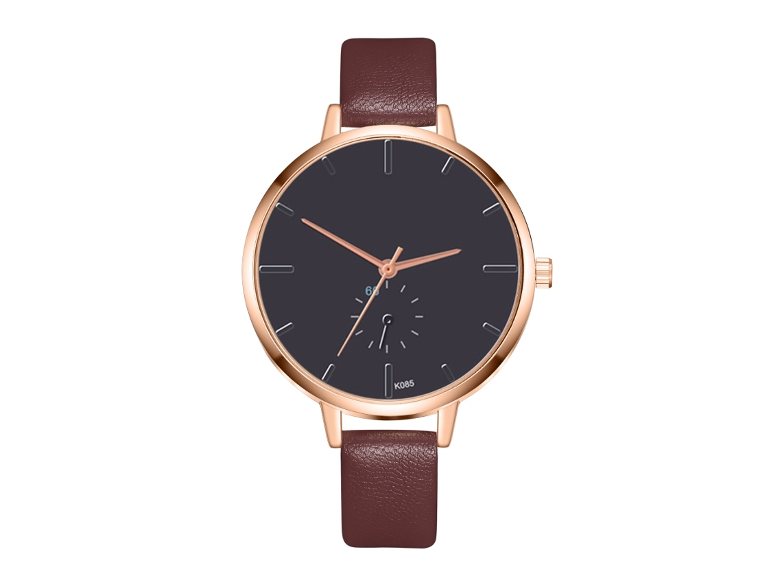 Relógio de Pulso Feminino de Moda com Pulseira de Pu para Negócios Dial Redondo Quarz (café)