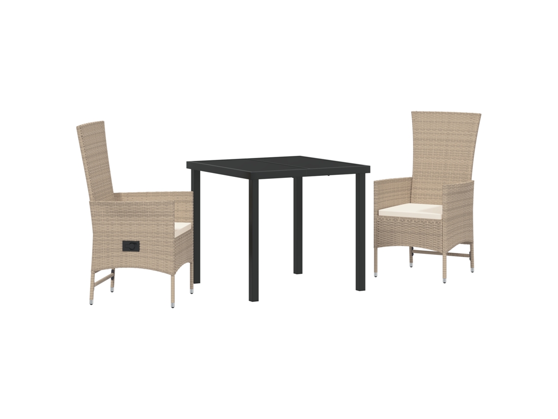 Conjunto 3 De Jantar De Jardim Com Almofadas Vidaxl Bege Rattan Poliéster