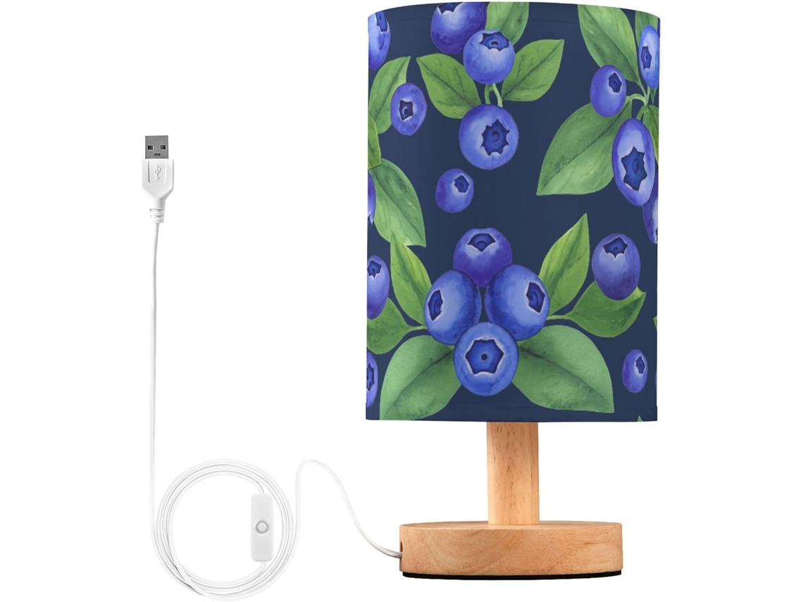 Abajur De Cabeceira Em Formato Folha E Mirtilo Com Porta Usb, Sem Necessidade De Lâmpada, Luz Led Quente Para Quarto
