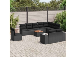 Vidaxl 11 Pcs Conjunto Sofás De Jardim C/ Almofadões Vime Pe Preto