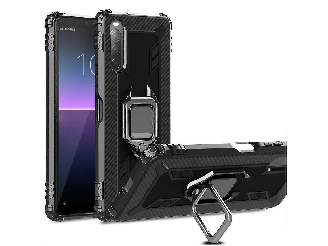 Capa Protetora De Fibra De Carbono Com Suporte De Anel Giratório De 360 Graus Para Sony Xperia 10 Ii