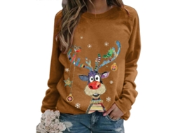 Jerséis De Natal Para Mulher Suaves Com Estampas De Natal De Manga Longa Caqui 3xl