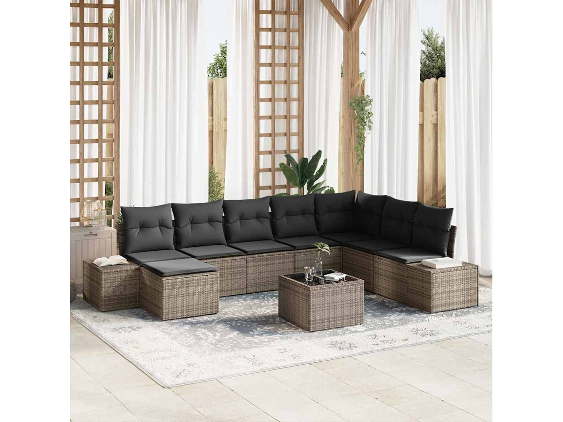 Vidaxl Conjunto de Sofá de Jardim com Almofada 8 Pcs Cinzeto Vime Pe